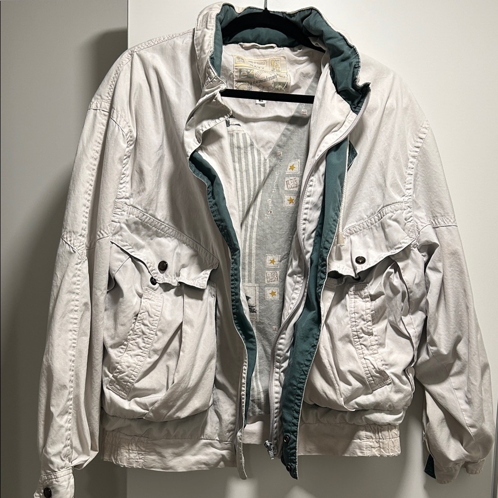 Vintage Utex Men's Cream and Green Military Jacket